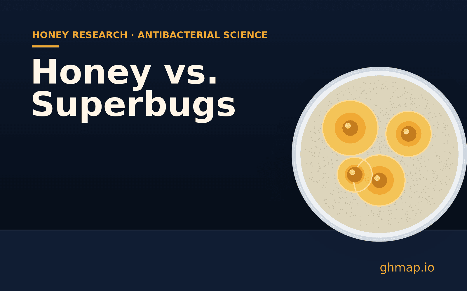 Petri dishes with honey samples and bacterial inhibition zones in a laboratory