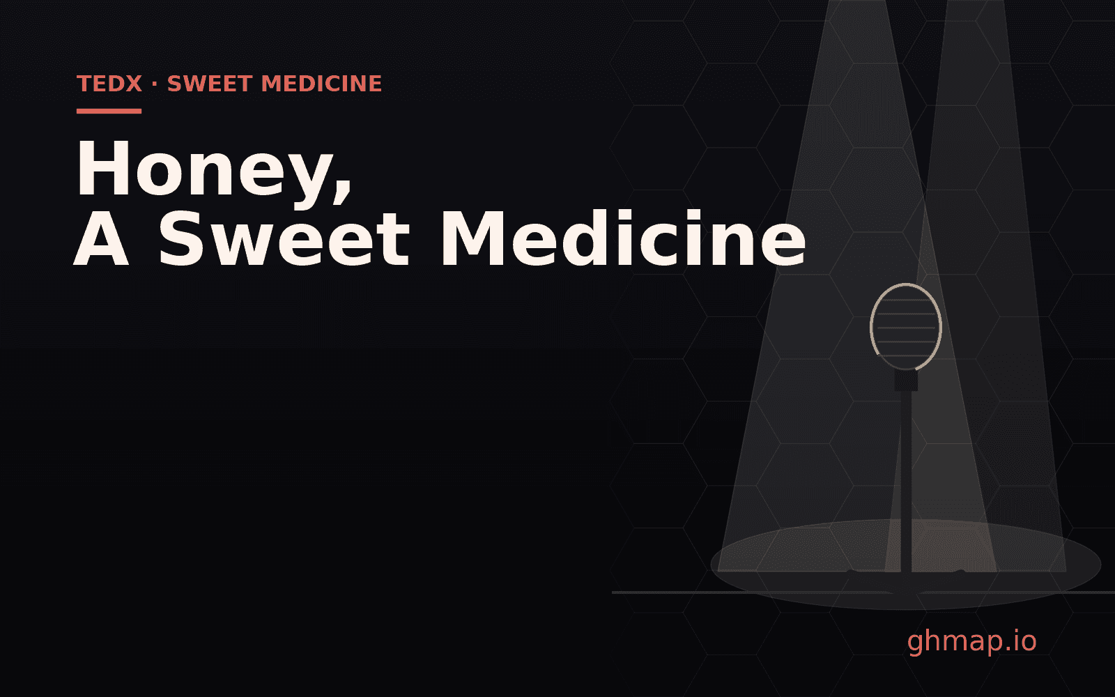Honeycomb lattice with a ribbon of honey flowing into molecular nodes, TEDx-talk theme