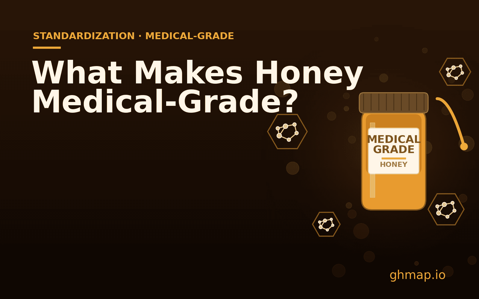 Honey jar passing through illustrated quality checkpoints for sourcing, sterilization, and potency